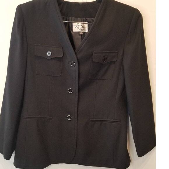 Le Suit Black Blazer Petites Fitted Buttons Pockets Carer Work Business Size 10P - Picture 3 of 9